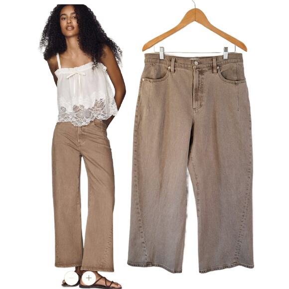 pistola Denim - Pistola Kyra High Rise Cropped Barrel Leg Jeans Sz 31 Tannin Brown Bowed